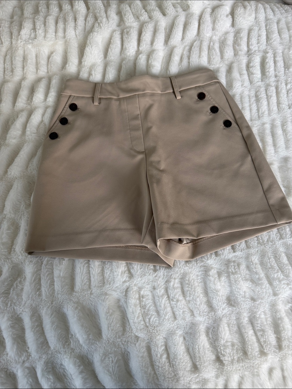 Rachel Zoe Taupe High-Waist Sailor Shorts with Button Detail